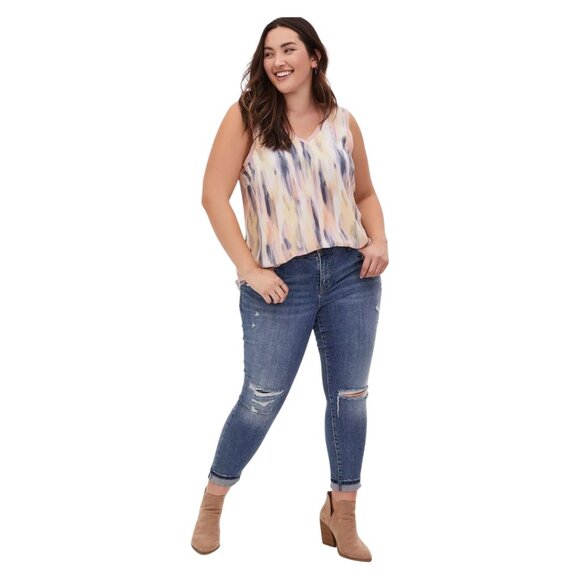 Torrid 2X Georgette Tank Top | Stripe White | Chiffon Trim | Plus Size 2X - Picture 13 of 16